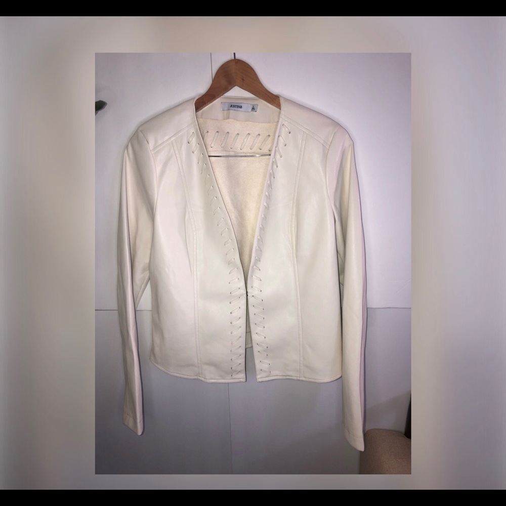 JustFab White Faux Leather Jacket